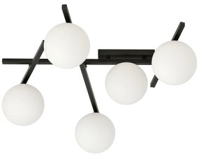 Plafoniera Moderna 5 Luci Teti In Acciaio Nero Bracci Regolabili E Vetro Opale