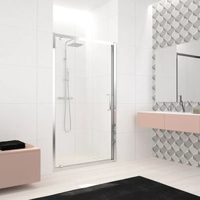 Porta doccia battente L 86-92 cm x H 200 cm per nicchia in vetro trasparente SP. 8 mm, profilo lucido cromo, serie Lead