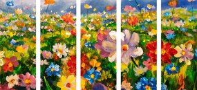 Quadri 5 pezzi – Pittura a olio di fiori di campo