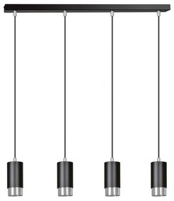 Lampadario 4 Luci Ivar Con Cilindri In Acciaio Nero E Cromo