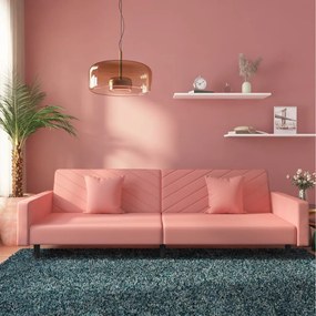 Divano Letto A 2 Posti Con 2 Cuscini Rosa İn Velluto /