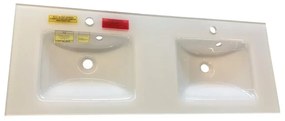 Lavabo a incasso rettangolare doppia vasca L 121 x H 1.5 x P 46 cm in vetro bianco lucido