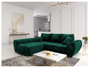 Divano letto angolare verde chiaro con rivestimento in velluto, angolo sinistro Nuage - Windsor &amp; Co Sofas