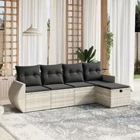 Set Divano da Giardino 5pz con Cuscini Grigio Chiaro Polyrattan 3264088