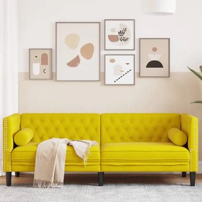 Divano Chesterfield Con Rinforzi 3 Posti Giallo İn Velluto /
