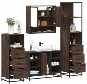 Set Mobili Da Bagno 4 Pz Rovere Marrone İn Legno Multistrato /