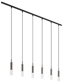 Sistema di illuminazione a binario moderno nero con 6 lampade a sospensione bronzo scuro monofase - Slimline Loyce