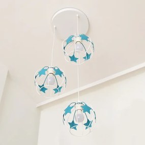 Lampadario a sospensione per bambini STARS 3xE27/15W/230V turchese/bianco