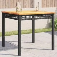 Tavolo da Giardino Nero 80x80x75cm in Polyrattan e Legno Acacia 366273