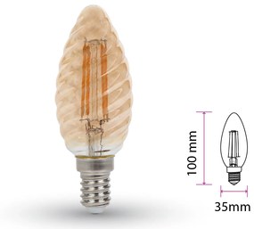 Lampada Filo Led a Filamento E14 C35 4W=35W Bianco Caldo 2200K Amber Copertura Vortici Cover Twist SKU-7115