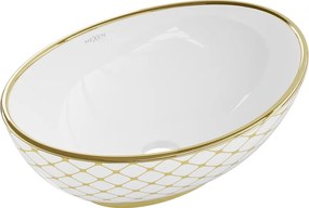 Mexen Elza lavandino da appoggio 40 x 33 cm, bianco/oro motivo griglia - 21014009