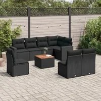 Set Divani da Giardino 9 pz con Cuscini Nero in Polyrattancod mxl 89497