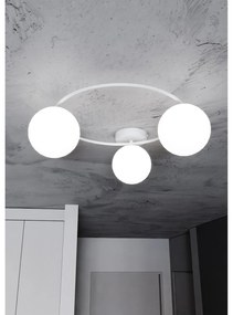 Plafoniera Minimal 3 Luci Perseo In Acciaio Bianco E Sfere In Vetro Bianco
