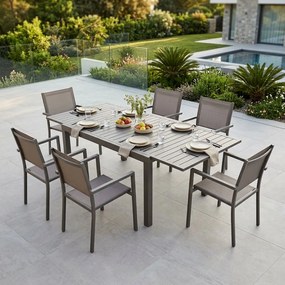 DEXTER - set tavolo in alluminio cm 160/240 x 90 x 75 h con 6 poltrone Venus