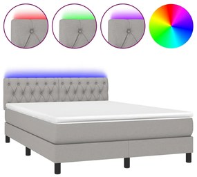 Letto a Molle Materasso e LED Grigio Chiaro 140x190 cm Tessuto