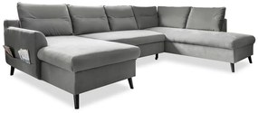 Divano letto a U in velluto grigio chiaro, angolo destro Stylish Stan - Miuform