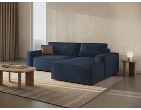 Divano letto angolare blu scuro in tessuto bouclé (angolo destro) Jodie - Micadoni Home