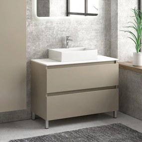 Kamalu - composizione bagno 100cm installazione a terra: mobile, specchio led e colonna tod-100d