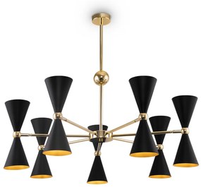 Lampadario Contemporaneo Vesper In Metallo Nero E Oro 14 Luci