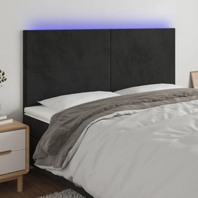 Testiera A Led Nera 200x5x118/128cm İn Velluto /
