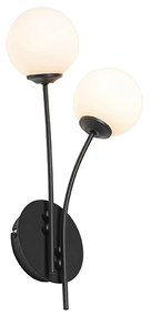 Applique moderna nera con vetro opale 2 luci - Athens