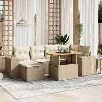 Set Divani da Giardino 7 pz con Cuscini Beige in Polyrattan 3275928