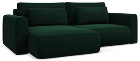 Divano angolare verde allungabile/con contenitore (con penisola a sinistra/con chaise lounge) con rivestimento in velluto Kapua – Makamii