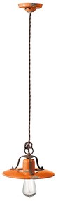 Lampadario Vintage Country Ferro E Ceramica Arancio 1 Luce E27 25Cm