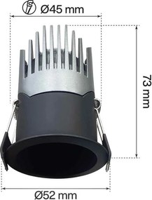 Faro LED da Incasso 6W Nero Ø45mm IP65 CCT UGR19 con driver Philips Colore Bianco Variabile CCT