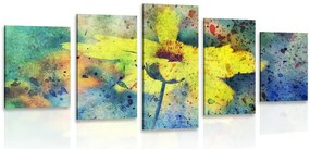 Quadri 5 pezzi – Fiore giallo con tocco vintage