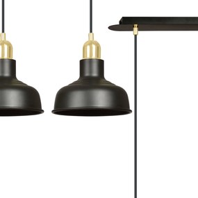 Lampadario Industrial 2 Luci Ibor In Acciaio Nero Con Elementi In Oro