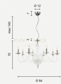 Lampadario debussy 8 luci ottanio e cromo attacco e14 d.84cm