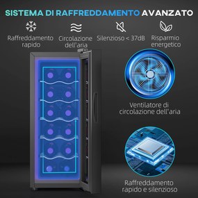 Cantinetta Vino Refrigerata per 12 Bottiglie Doppio Controllo Temperatura Ripiani Regolabili e Luci Nero...