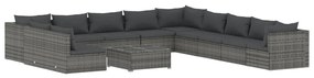 Set divani da giardino 12 pz con cuscini in polyrattan grigio