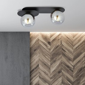 Plafoniera Minimal 2 Luci Teia In Acciaio Nero E Sfere Vetro Fumè
