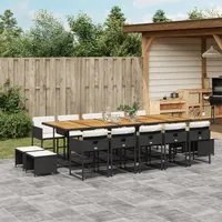 Set da Pranzo da Giardino 15 pz con Cuscini Nero in Polyrattan 3278126