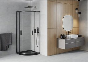 Mexen Rio cabina doccia semicircolare 80 x 80 cm, trasparente, nera + piatto doccia Flat, nero - 863-080-080-70-00-4170B