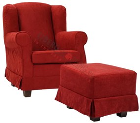 Poltrona imbottita in tessuto sfoderabile BERGERE BORDEAUX con pouf