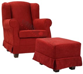 Poltrona imbottita in tessuto sfoderabile BERGERE BORDEAUX con pouf