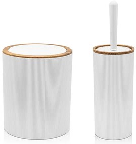 Set 2 pezzi Porta scopino e Pattumiera 5lt Bianco dettagli effetto legno Blob