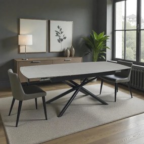 Tavolo design Veral 160-240x90 cm top marmo grigio con gambe nere