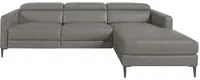 Divano a chaise longue in pelle grigio scuro con relax