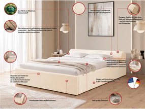 Letto matrimoniale imbottito color crema con contenitore con rete inclusa 200x200 cm Cille – Ropez