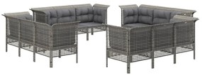 Set divani da giardino 12 pz con cuscini in polyrattan grigio