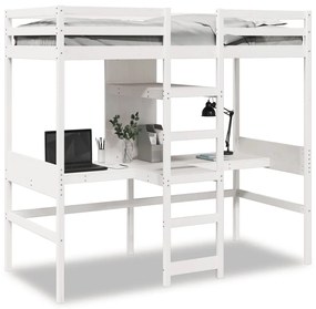 Giroletto Soppalco Con Scrivanie E Ripiani Bianco 90x200cm Pino /