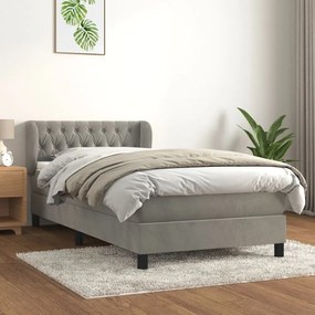 Giroletto A Molle Con Materasso Grigio Chiaro 90x200 Cm Velluto /