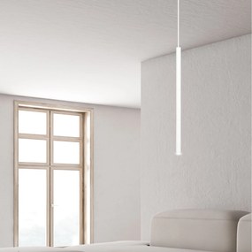 Lampadario 1 Luce Moderno Shu Acciaio Bianco E Paralume A Cilindro Sottile