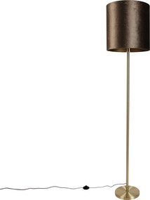 Lampada da terra ottone con paralume in velluto marrone 40 cm - Simplo