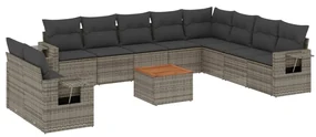 Set divani da giardino 11 pz con cuscini in polyrattan grigio