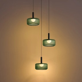 Lampada a sospensione di design color canna di fucile con vetro verde, con LED dimmerabile a 3 fasi, 3 luci Easylift - Fiera